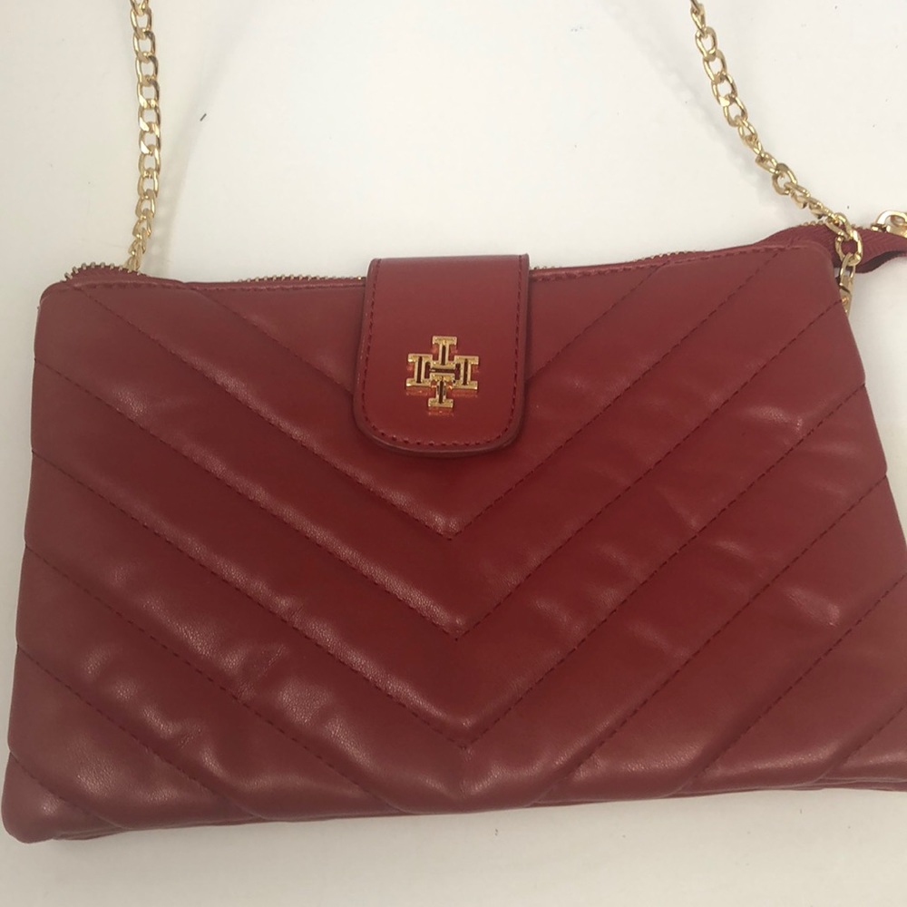 Tommy Hilfiger Quilted Red Crossbody Bag with Gold Chain